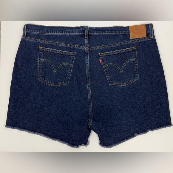 Levi Strauss 501 Original Cut Dark Wash Button Fly Frayed Edge Jean Shor… - Picture 2 of 12